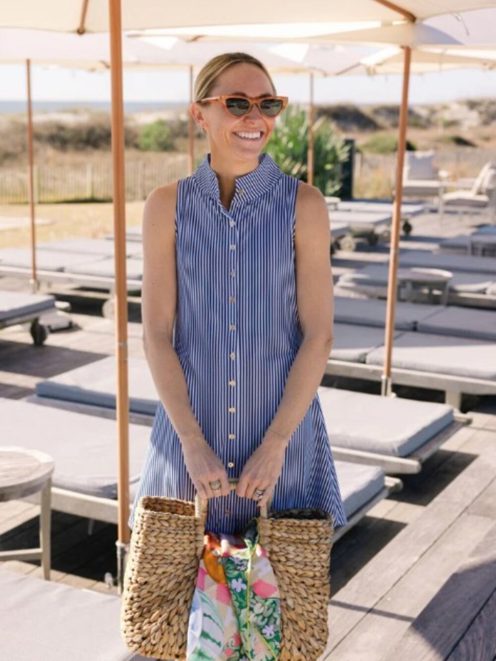 NWT Duffield Lane Solar Stretch Noah Dress in Navy Seersucker Stripe Medium - Picture 4 of 12